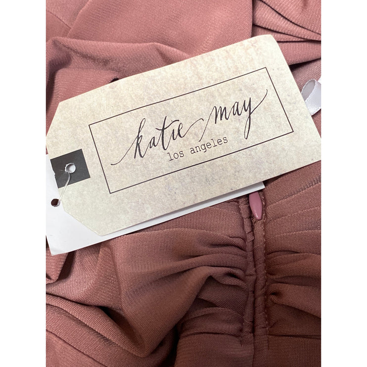 NEW Katie May Blush Pink Sleeveless Halter V Neck Open Back Bridesmaid Dress M