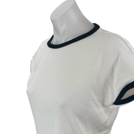MNG Mango Women's White Short Sleeve Crew Neck Ringer Tee Basic T-Shirt Top Sz M