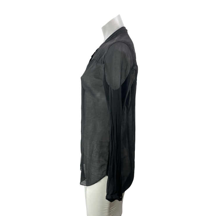 Aritzia Wilfred Womens Black Long Sleeves Silk Sheer Button Down Blouse Top Sz S