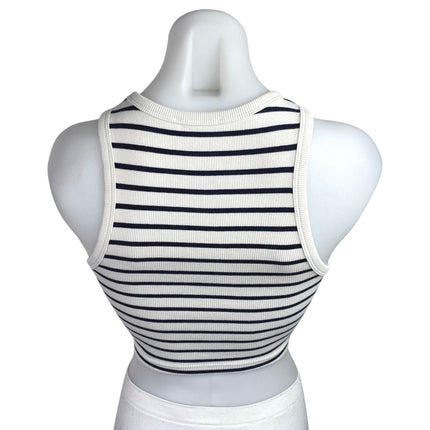 Zara White Black Striped Ribbed Knit Sleeveless High Neck Tank Crop Top Size S