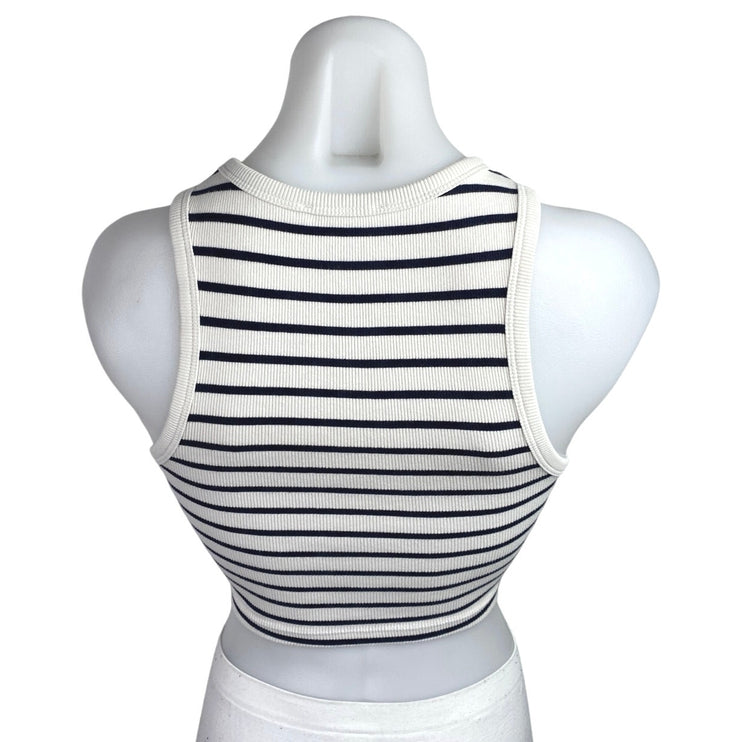 Zara White Black Striped Ribbed Knit Sleeveless High Neck Tank Crop Top Size S