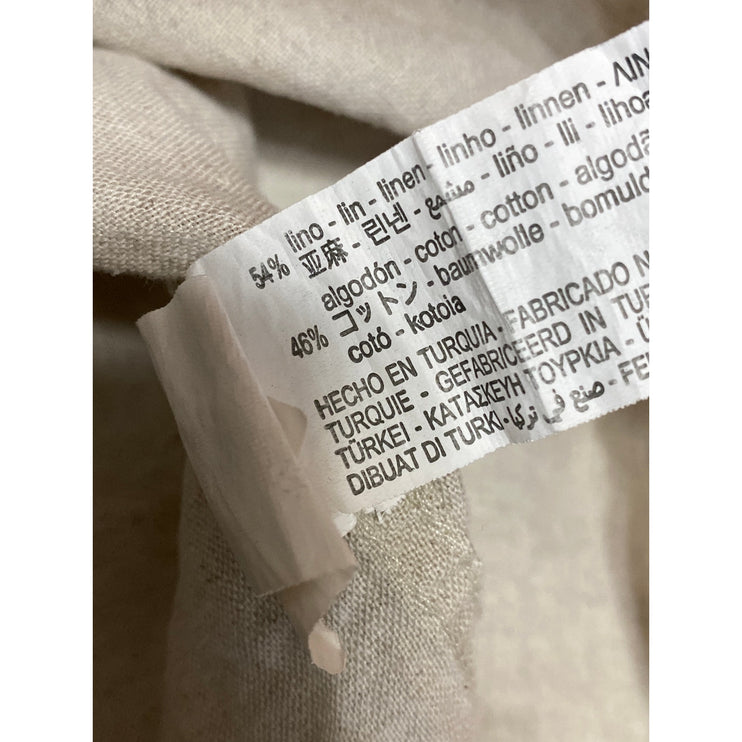 Zara Women's Beige Linen Mock Neck Button Front Long Sleeve Shirt Top Size M