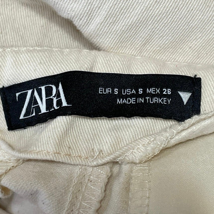 Zara Women's Cream Belted High Waisted Cargo Wide Leg Trousers Pants Size S