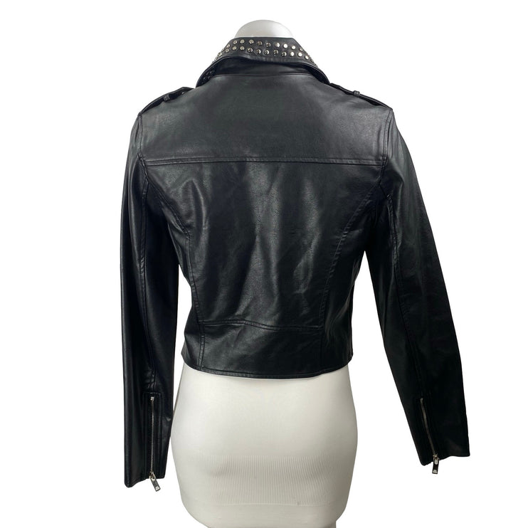 BuddyLove Wild Child Black Studded Faux Vegan Leather Moto Biker Coat Jacket S