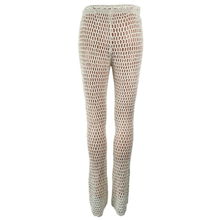 Primi Cream Crochet Mesh High Waisted Summer Swimming Cover Up Trousers Pants M