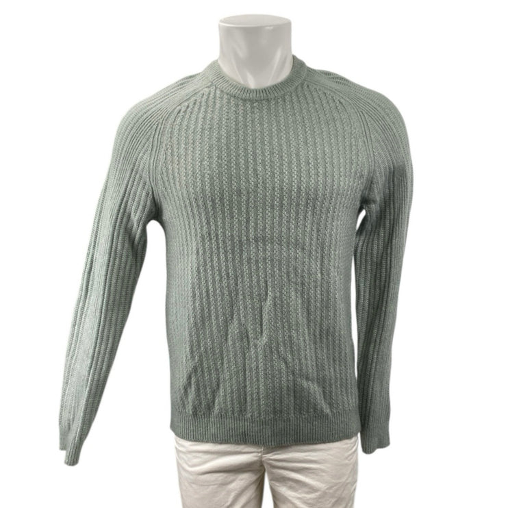 Reiss Men's Green Wool Ribbed Knit Long Sleeve Crew Neck Sweater Top Size S