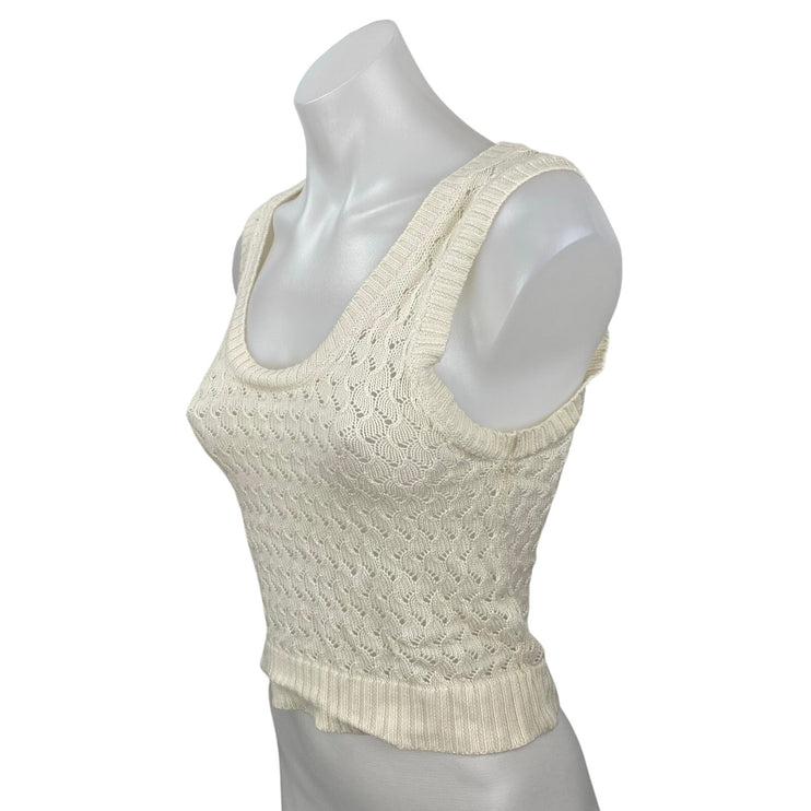 Zara Women's Cream Crochet Knit Sleeveless Cami Camisole Tank Crop Top Size S