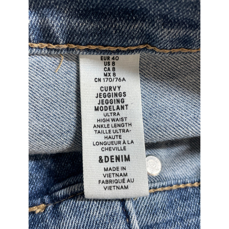 H&M Women's Blue Distressed High Waisted Medium Wash Skinny Denim Jeans Size 8