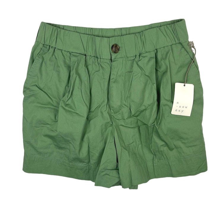 A New Day Women's Green High-Rise Casual Fit Elastic Waist Poplin Shorts Size XS