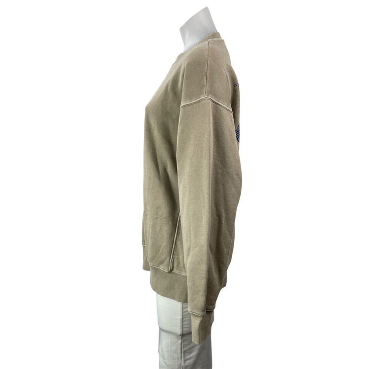 Aritzia TNA Cozy Beige Boyfriend Fleece Graphic Long Sleeve Sweatshirt Top Sz S