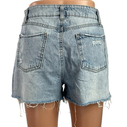 Rewash Women's Blue Light Wash Distressed Cut Off High Rise Denim Jeans Size S