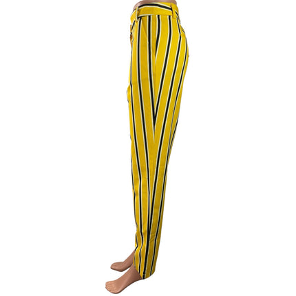 NEW Ovi Women's Yellow Black Striped High Rise Straight Leg Trousers Pants L