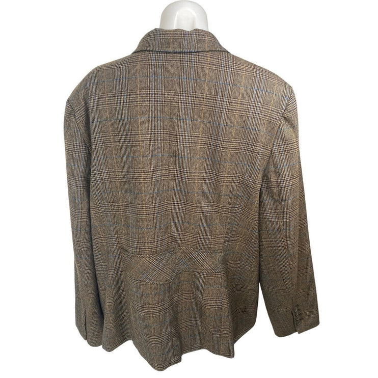 Lane Bryant Women's Brown Plaid Long Sleeve Blazer Coat Suit Jacket Size 24