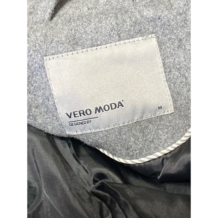 Vero Moda Black Gray Collar Wool Long Sleeve Longlin Trench Coat Jacket Size M