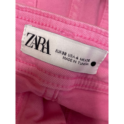 Zara The Marine Straight Womens Pink Raw Frayed Hem Wide Leg Denim Jeans Pants 4