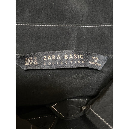 Zara Women's Black Collared Long Sleeve Oversized Button Down Shirt Top Size S