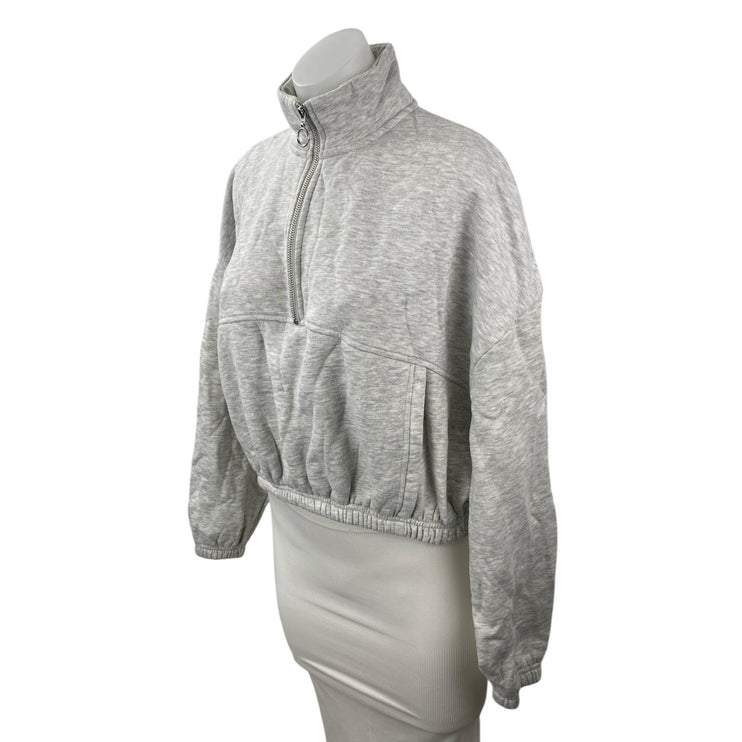 Lazy Sunday Women's Gray Fleece Half Zip Long Sleeve Crop Sweatshirt Top Size M