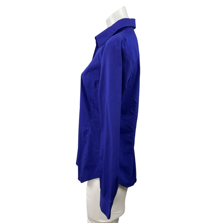 Worthington Womens Blue Collared Casual Long Sleeve Button Down Shirt Top Size 4