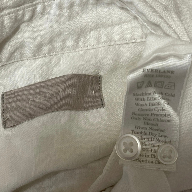 Everlane Women's White 100% Linen Short Sleeve Button Down Shirt Top Size M