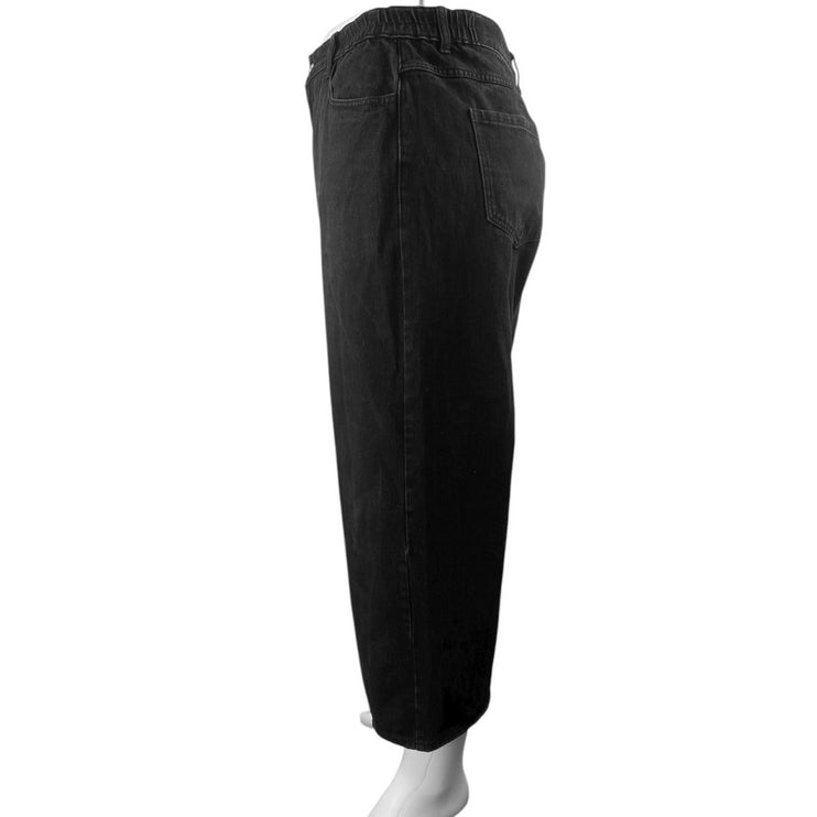 Shiny by Nature Women's Black High Waisted Wide Leg Baggy Crop Denim Jeans Sz 32