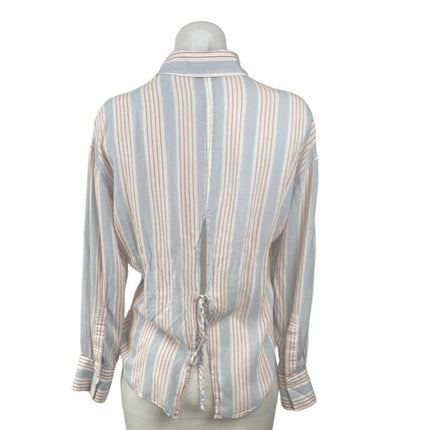 Daze Women's Blue Striped Long Sleeve Tie Back Button Down Shirt Top Size XS