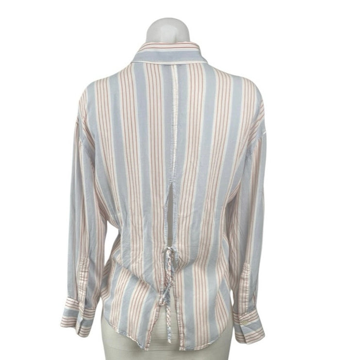 Daze Women's Blue Striped Long Sleeve Tie Back Button Down Shirt Top Size XS