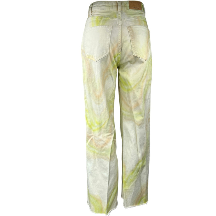 Stradivarius Women's Yellow White Tie Dye High Rise Wide Leg Denim Jeans Size 4