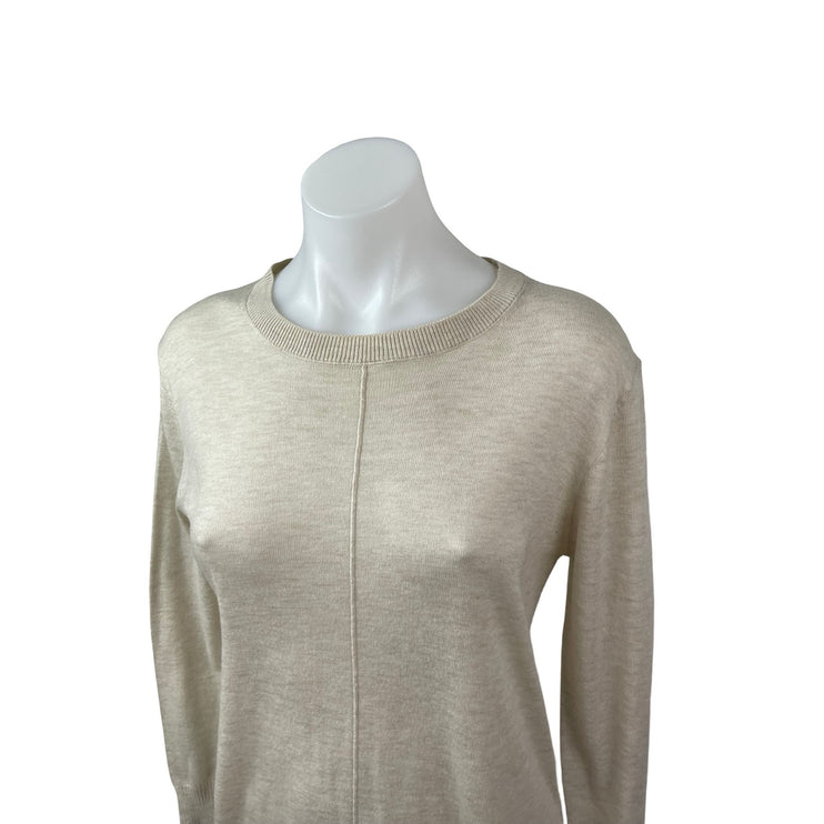 Zara Women's Beige Front Seam Knit Long Sleeve Midi Sheath Sweater Dress Size M