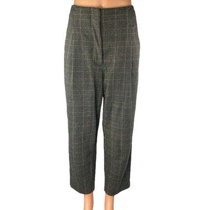 Aritzia Wilfred Chambery Gray Plaid Pleated High Rise Cropped Trousers Pants 10