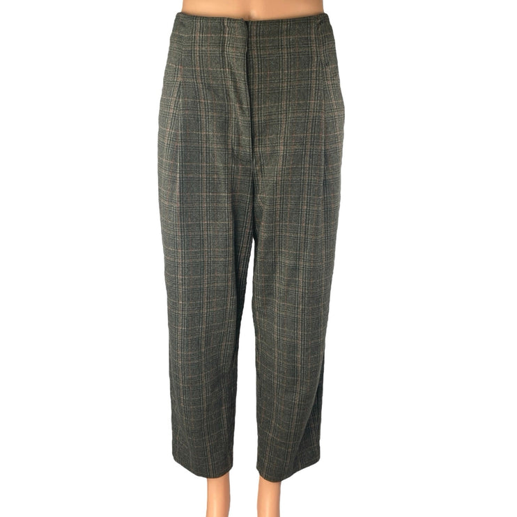 Aritzia Wilfred Chambery Gray Plaid Pleated High Rise Cropped Trousers Pants 10