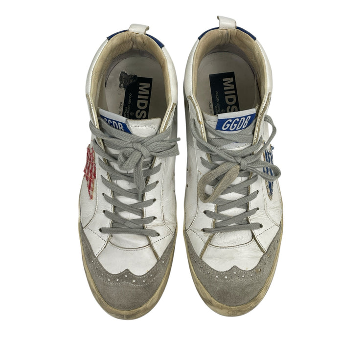Golden Goose Mid Star Women's White Blue Lace-Up Mid-Top Sneakers Shoes Size 8.5