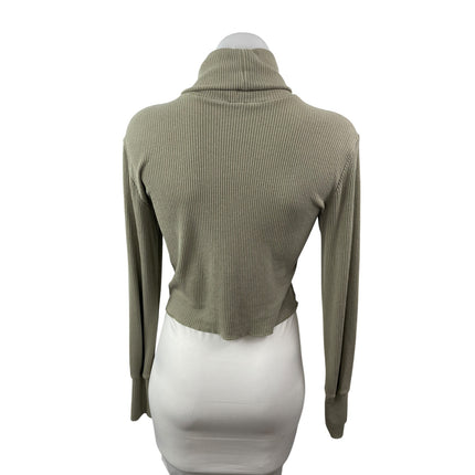 Aritzia Wilfred Free Women's Green Ribbed Long Sleeve Slim Crop Sweater Top XS
