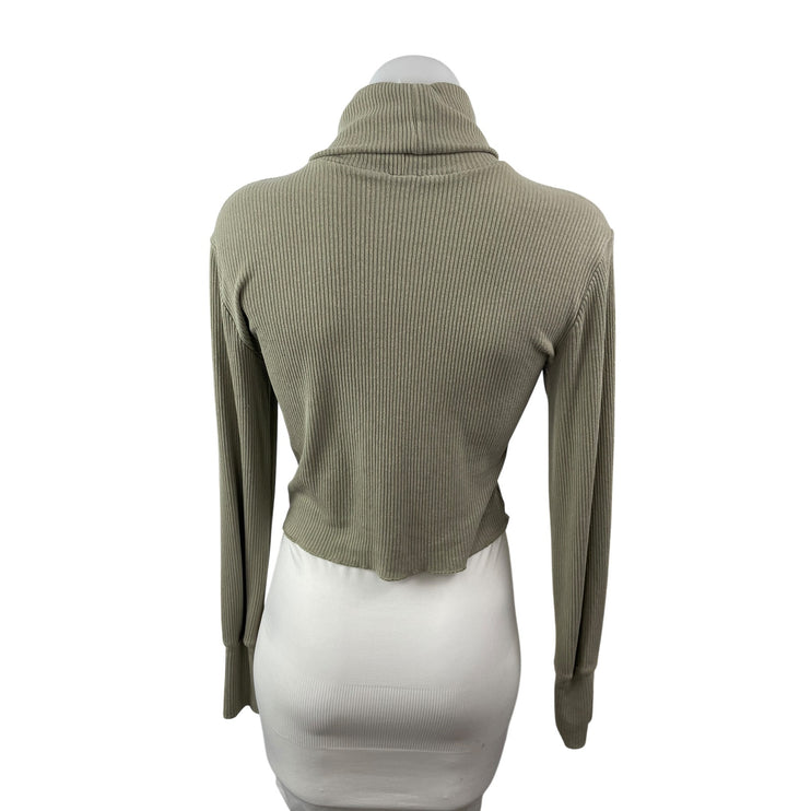 Aritzia Wilfred Free Women's Green Ribbed Long Sleeve Slim Crop Sweater Top XS