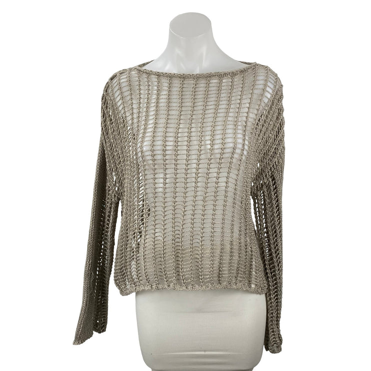 Princess Polly Beige Open Knit Sheer Long Sleeve Layering Cover Up Sweater Top S