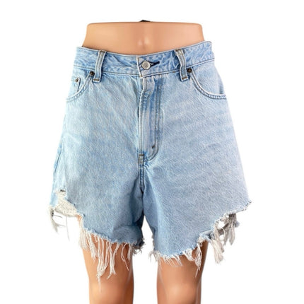 Abercrombie & Fitch The Loose Blue High Rise Distressed Denim Jeans Shorts Sz 30