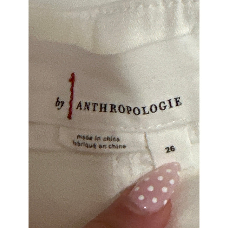 Anthropologie Women's White Mid Rise Zip Hem Jogger Tapered Trousers Pants 26