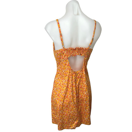 Wild Fable Orange Floral Sleeveless Cami Camisole Mini Bodycon Tank Dress Size M