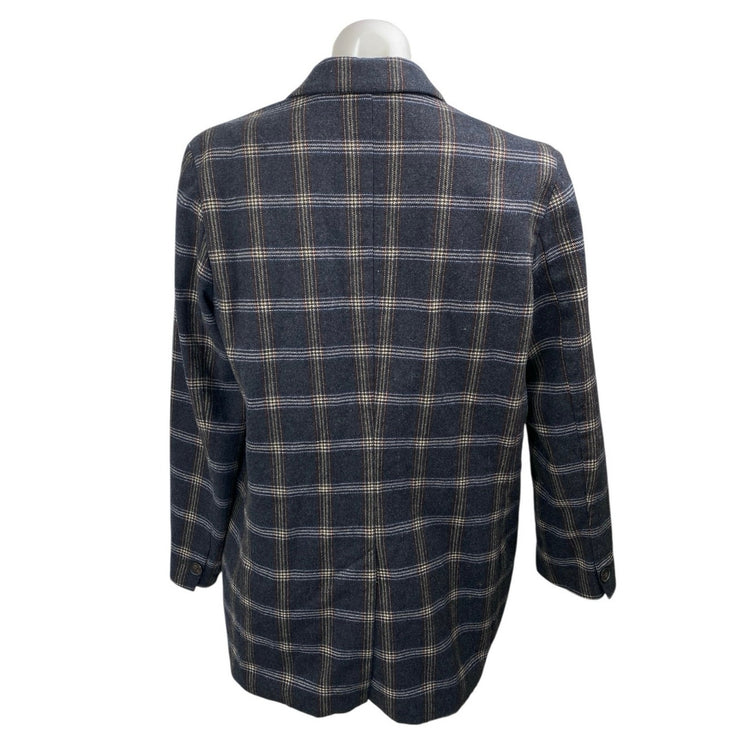 Habitual Black Wool Plaid Flannel Notch Collar Long Sleeve Blazer Coat Jacket L