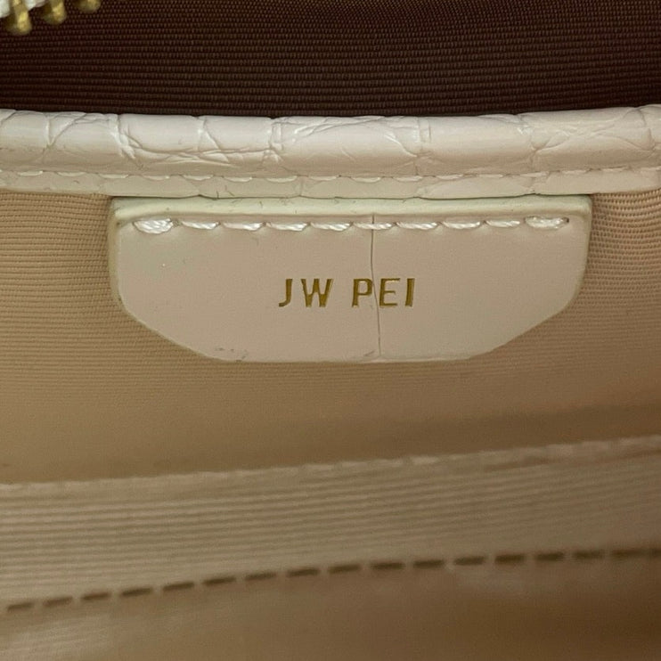 JW PEI Ruby White Croc Embossed Vegan Faux Leather Shoulder Crescent Handbag