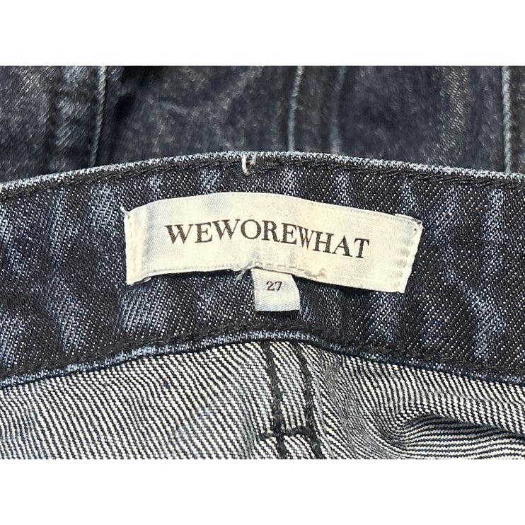 WeWoreWhat Women's Blue Frayed Raw Hem High Waist Denim Jeans Bermuda Shorts 27
