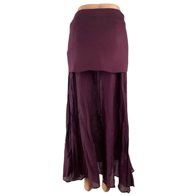 Zara Womens Purple Knit High Rise Dual Layered Pleated Midi Flare A-Line Skirt S