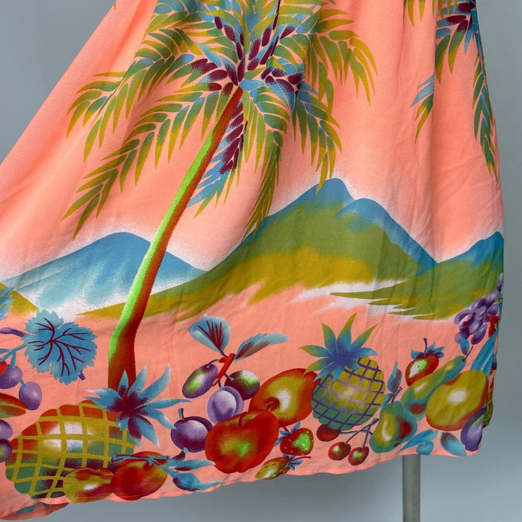 H&M Neon Orange Fruit Tropical Spaghetti V-Neck Sleeveless Mini Sundress Size 6