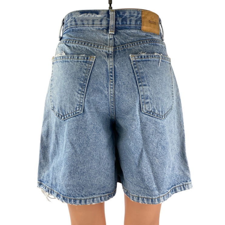 Bershka Womens Blue High Rise Wide Leg Mom Bermuda Boyfriend Denim Shorts Size 2