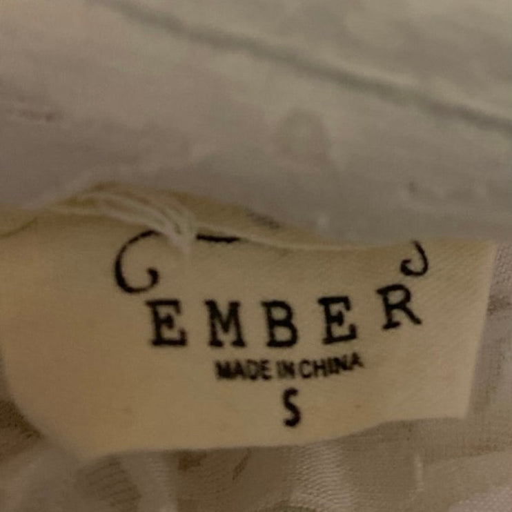 Ember White Floral Chiffon Long Sleeve Button Down Sheer Blouse Shirt Top Size S