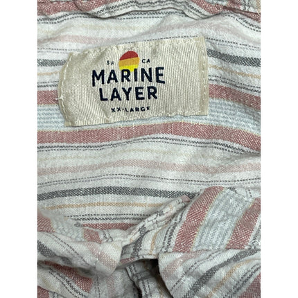 Marine Layer Men's White Pink Striped Short Sleeve Button Down Shirt Top Sz XXL
