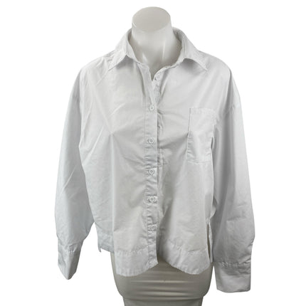 JN Junnou Women's White Long Sleeve Chest Pocket Button Down Shirt Top Size L