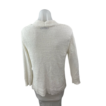 Cable & Gauge Women's White Knit Long Sleeve Open Cardigan Sweater Top Size M