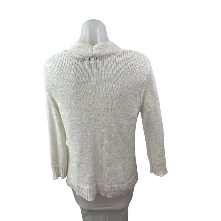 Cable & Gauge Women's White Knit Long Sleeve Open Cardigan Sweater Top Size M