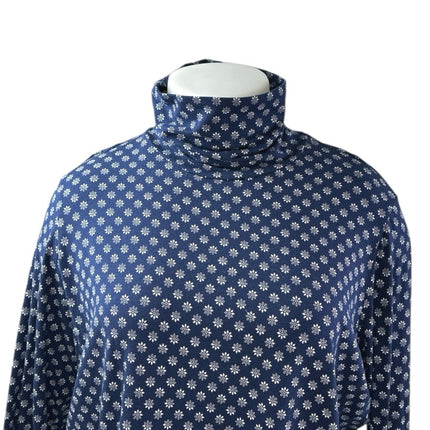 Lands' End Women's Blue Floral Print Turtleneck Long Sleeve Shirt Blouse Top 2XL