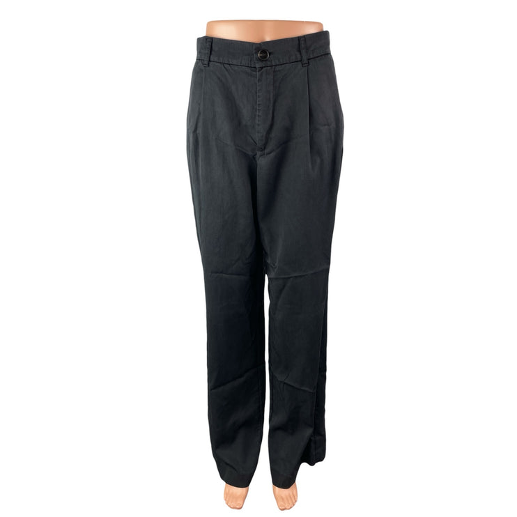 Zara Women's Black High Rise Pleated Relaxed Straight Leg Trousers Pants Size S